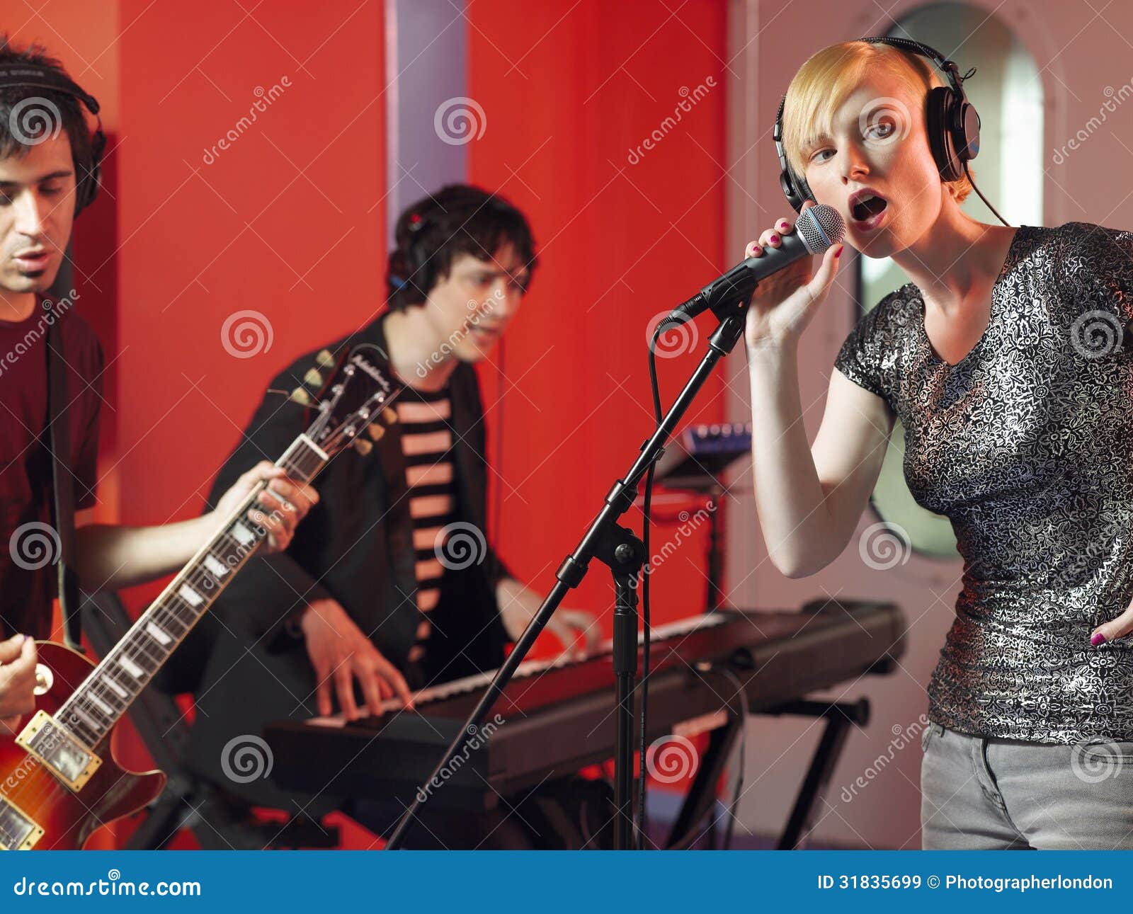 Band in Recording Studio stock image. Image of performance 31835699