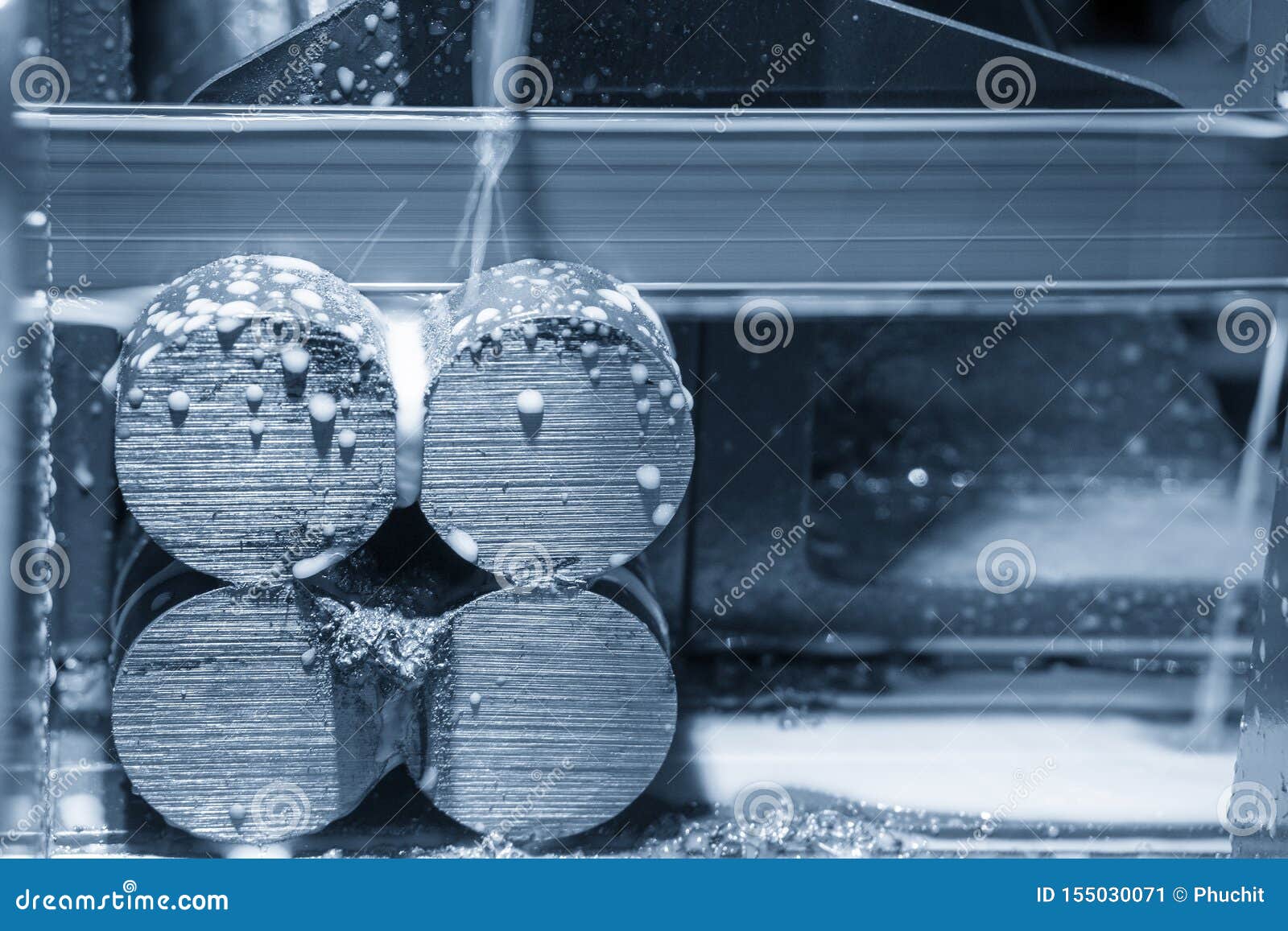The Band Saw Machine Cutting the Metal Rod. Stock Image Image of