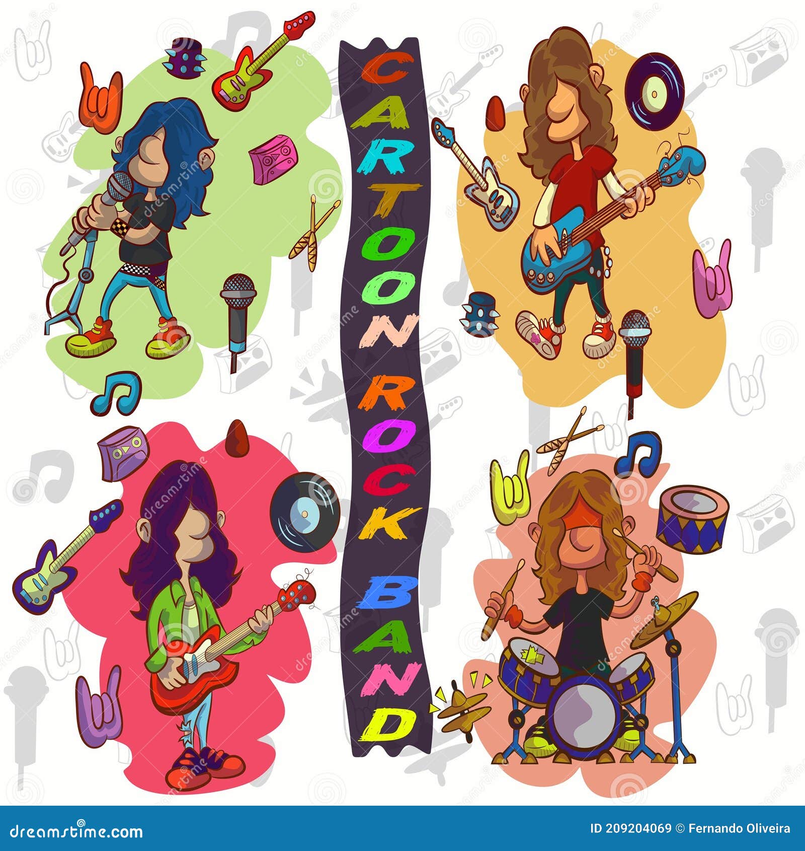 Banda De Rock De Dibujos Animados Arte Vector Rock N Roll Ilustración del  Vector - Ilustración de guitarra, vocal: 209204069