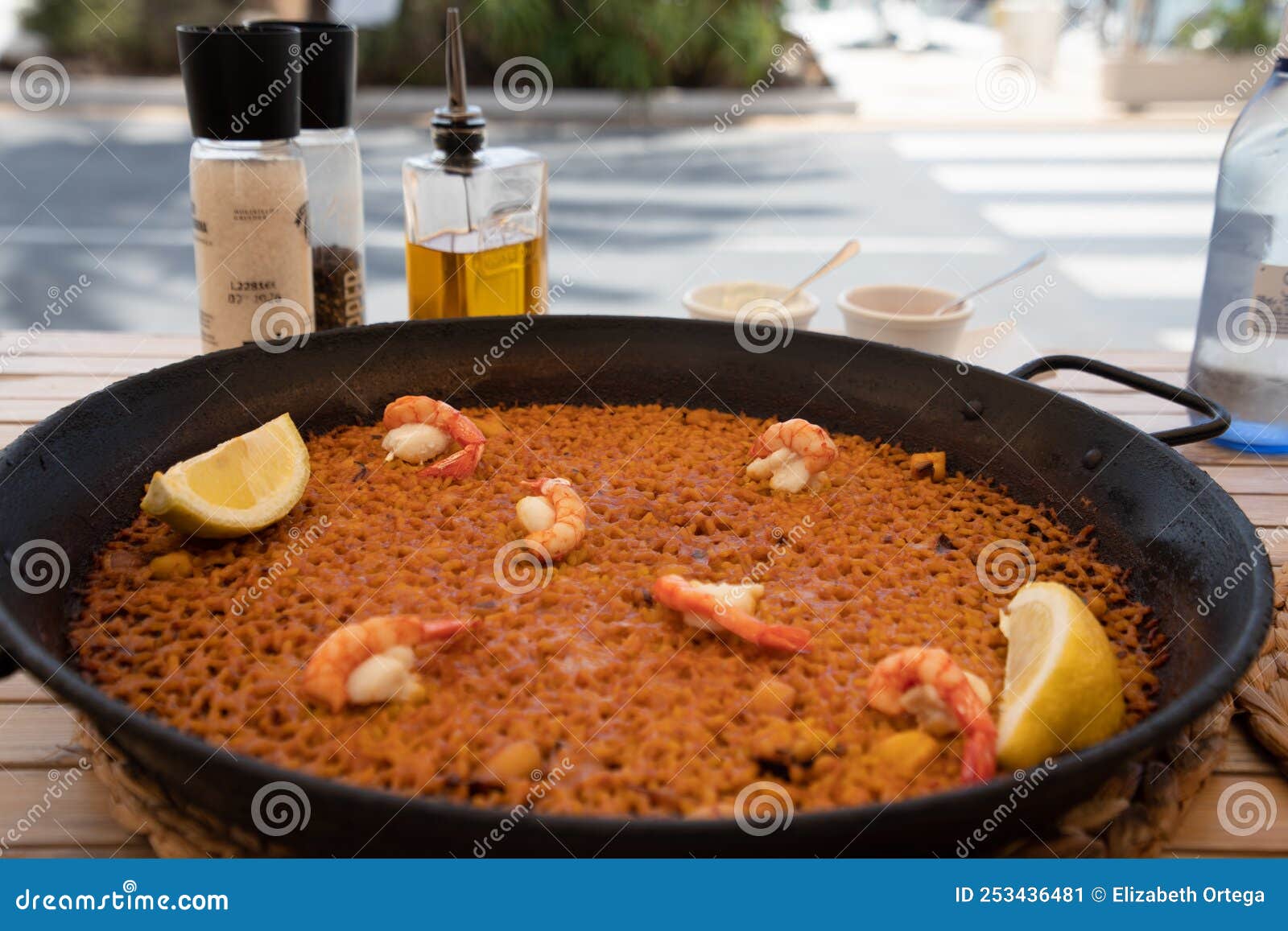A Banda Rice Paella with Red Prawns in Alicante Stock Image - Image of ...