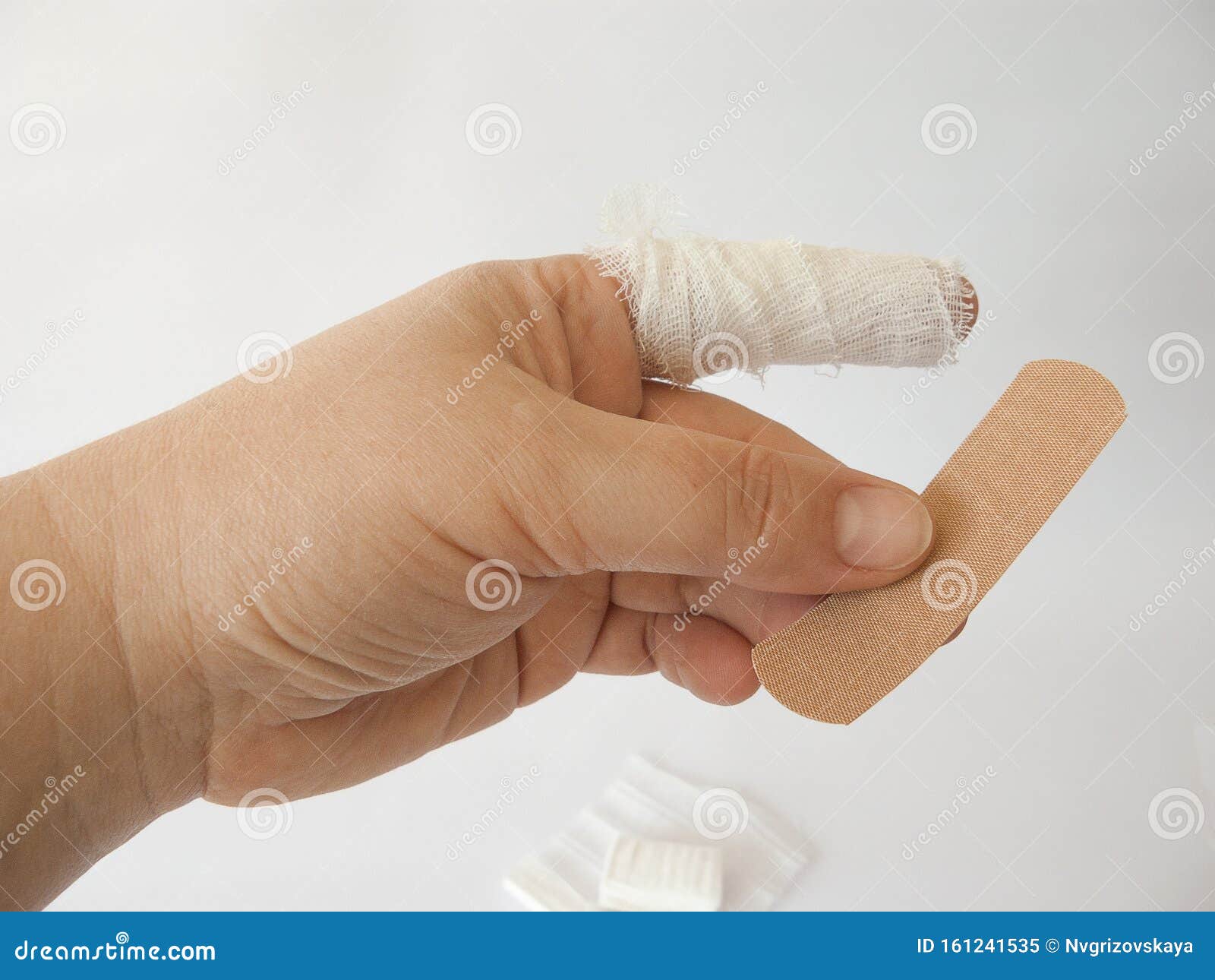 Bandage or Adhesive Tape. Cut Forefinger Stock Image - Image of bleed,  care: 161241535