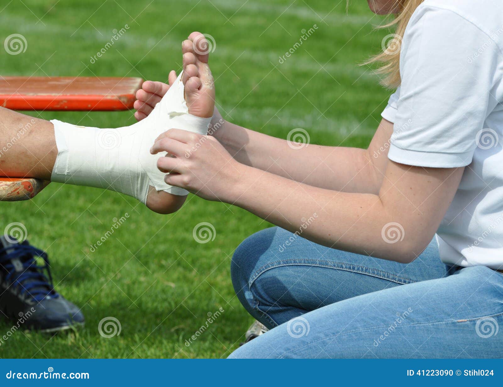 Bandaging an ankle joint stock photo. Image of damaged 41223090