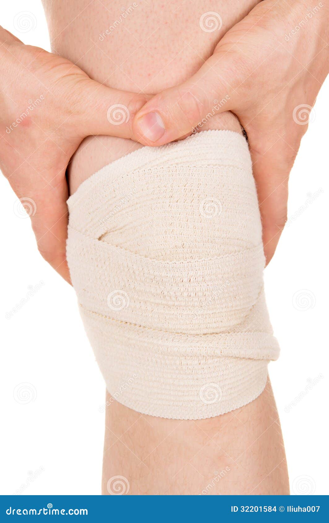 Bandaging the Knee with an Elastic Bandage Stock Photo Image of