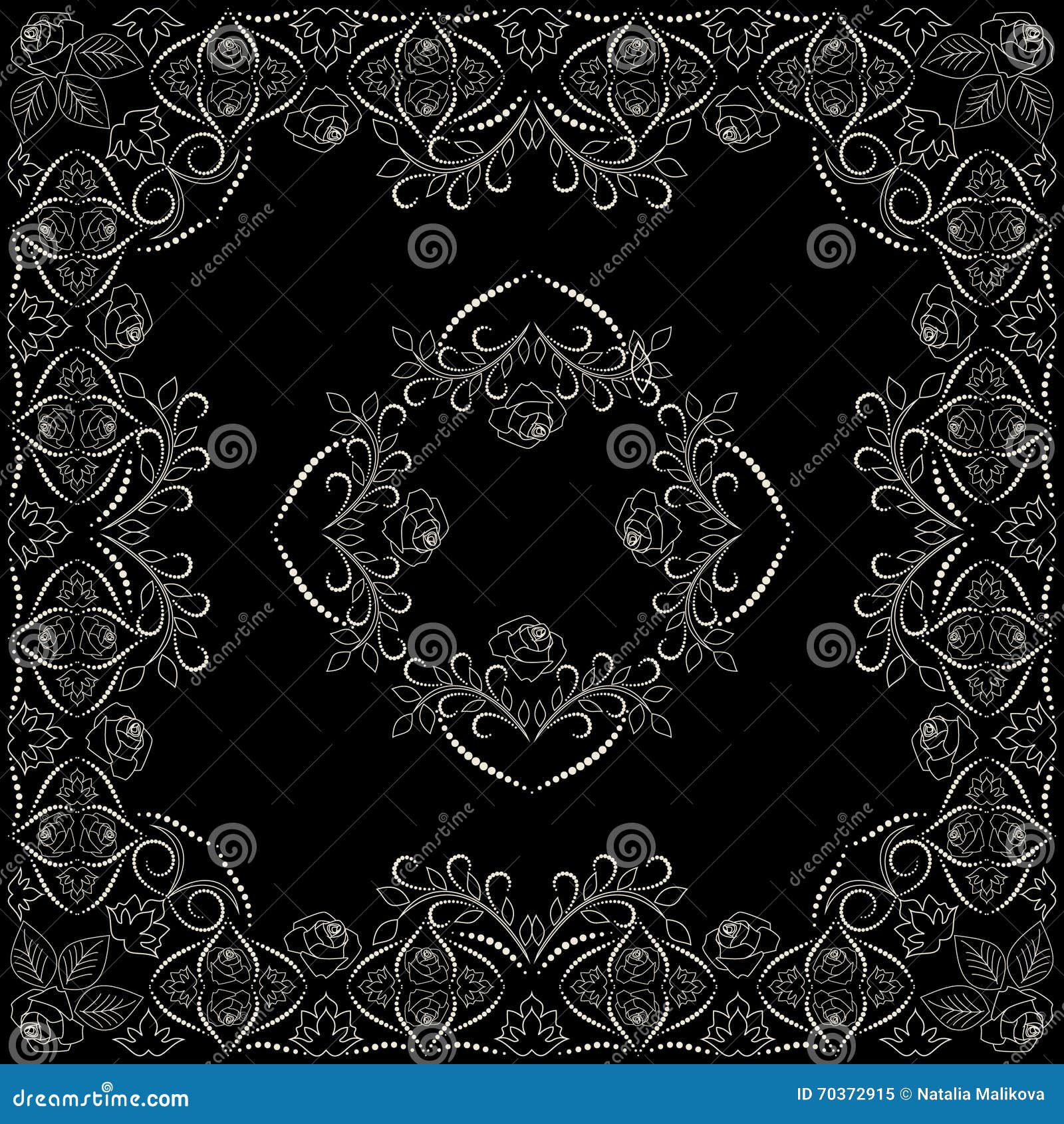 Bandana Black And White With Pinstriping Elements. Vector Background ...