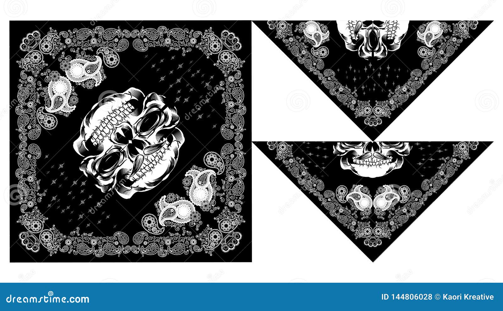 Bandana Skull Design Paisley Vector Stock Vector - Illustration of skull,  paisley: 144806028