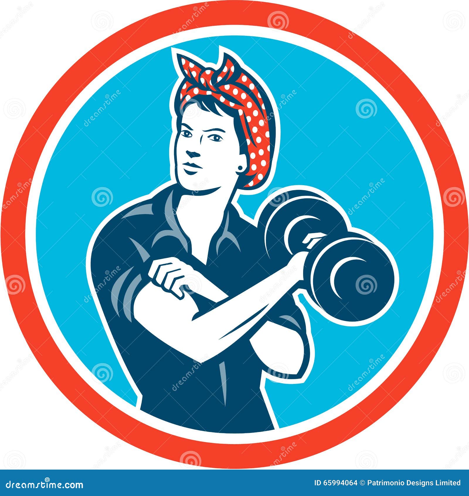 Download Bandana Woman Lifting Dumbbell Circle Retro Stock Vector ...