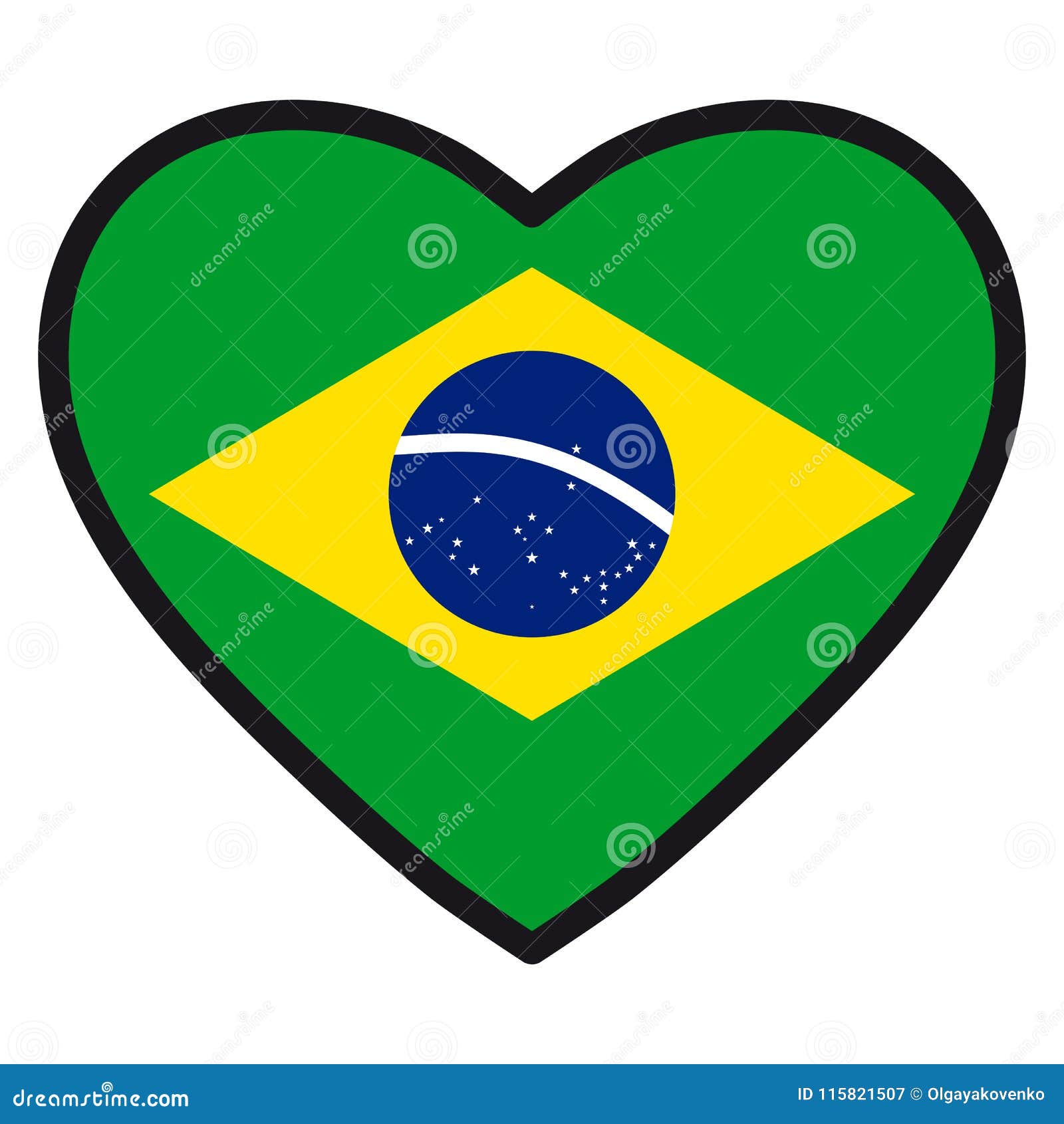 Bandeira De Brasil Na Forma Do Coração Com Contorno De Contraste