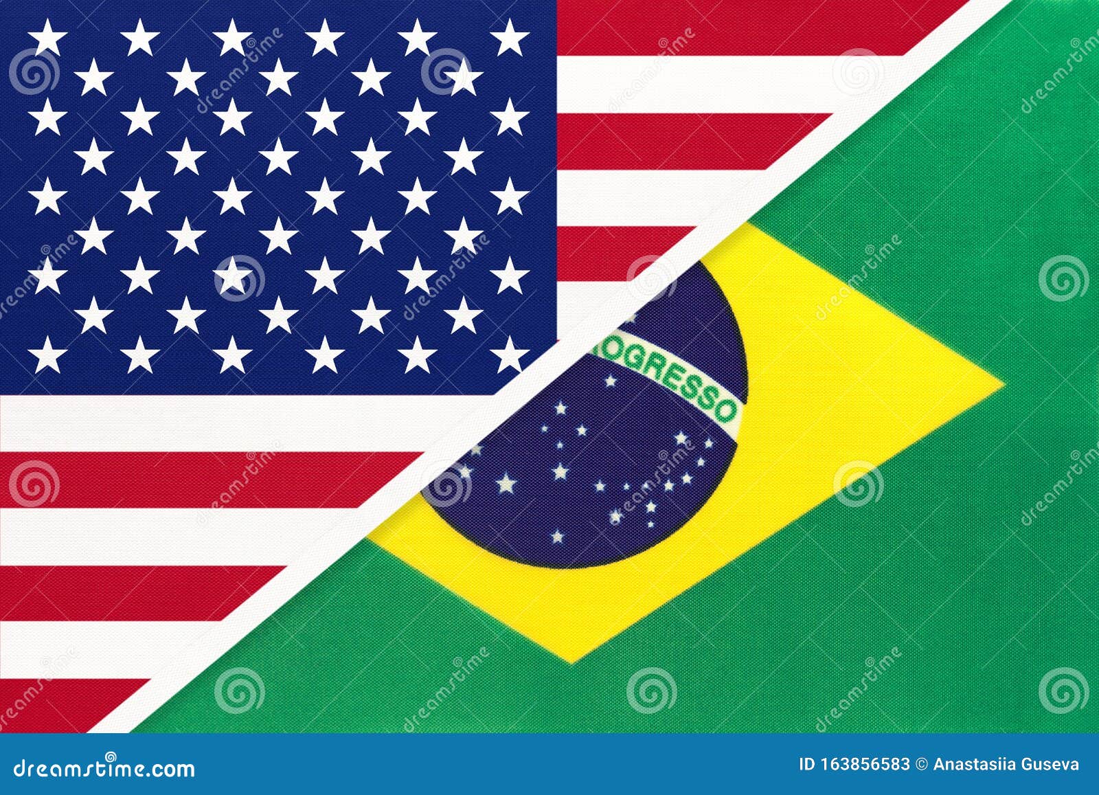 Bandeira Nacional EUA Vs Brasil Relação Entre Dois Países Imagem