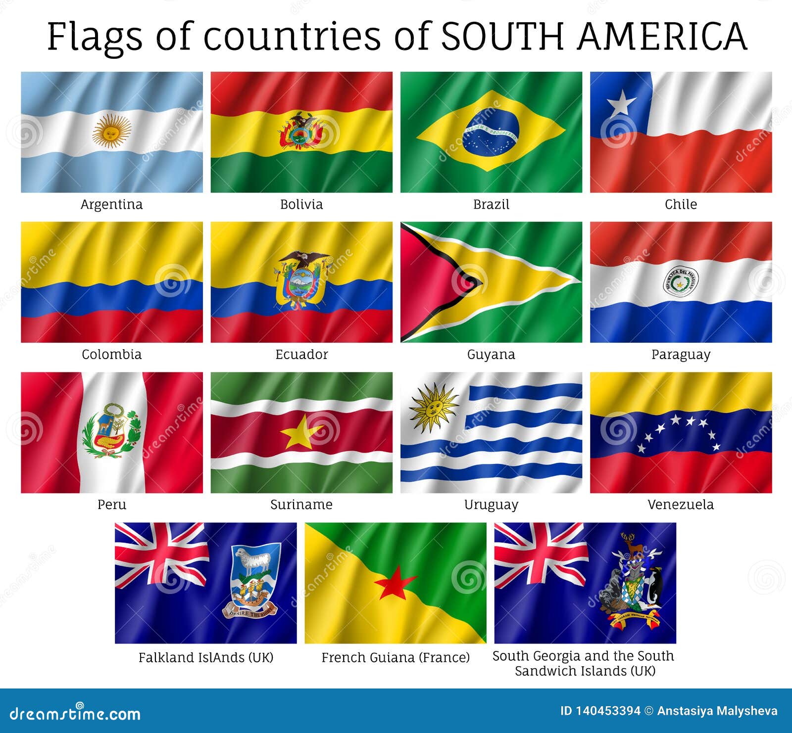 Conjunto de bandeira de países da américa do sul