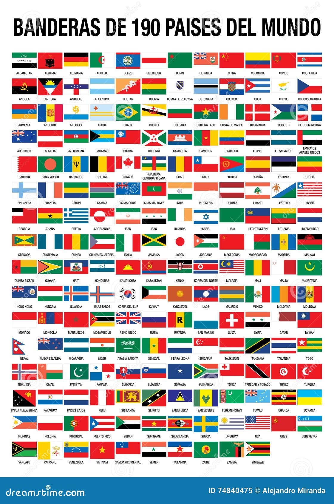 Coleção de bandeiras de países do mundo com nomes