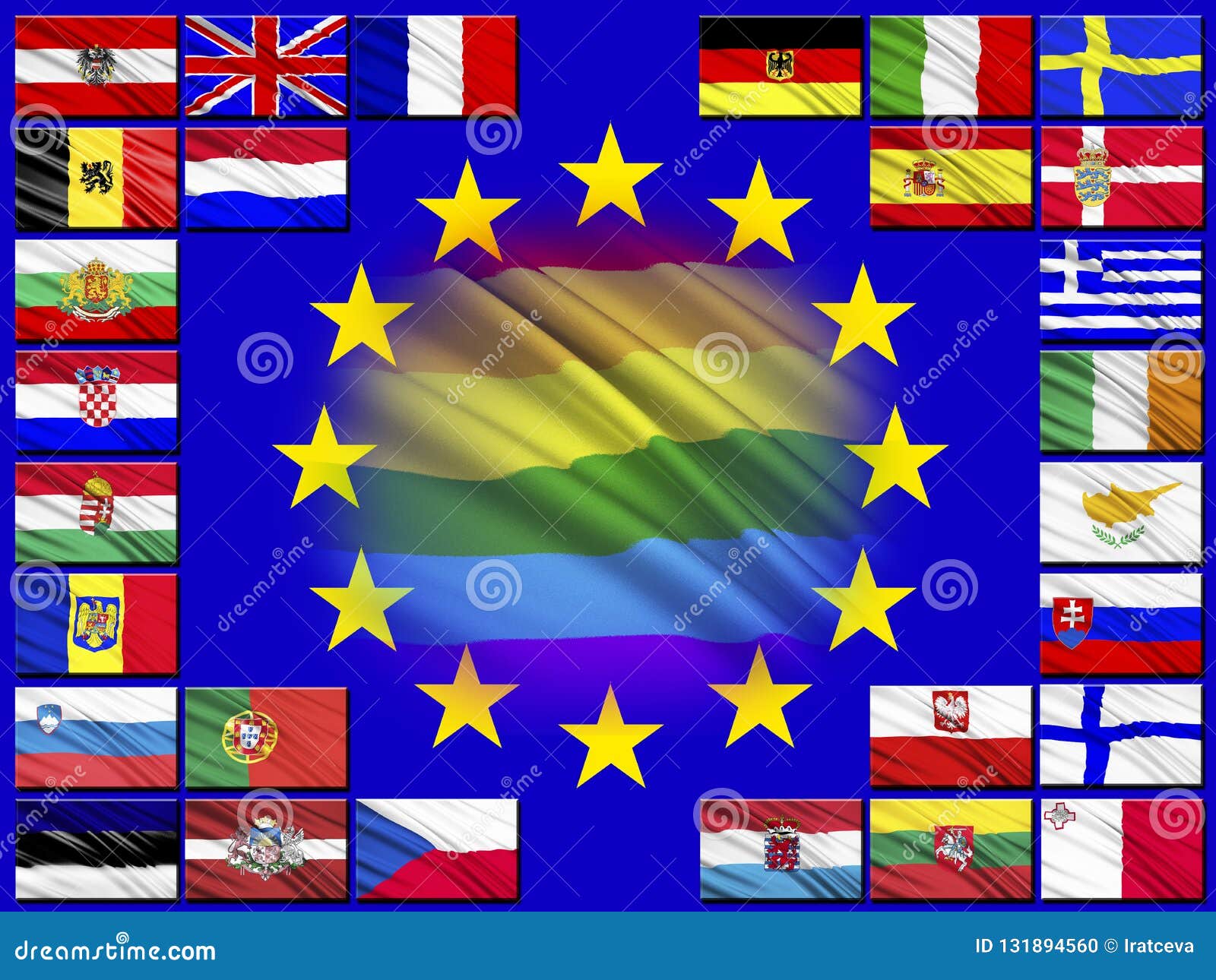 Conjunto de bandeiras da união europeia com nomes de países