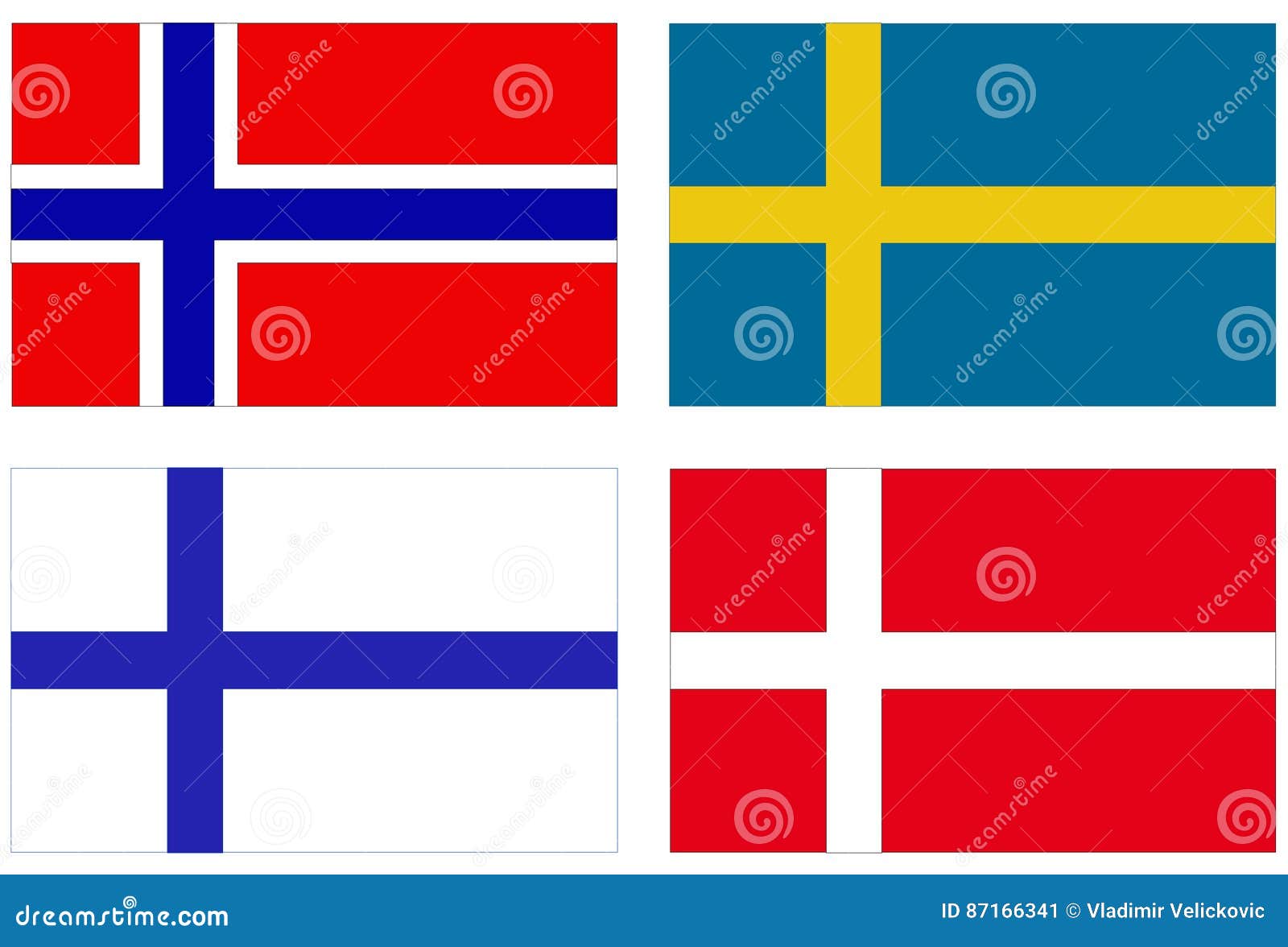 Bandeiras dos países nórdicos, Escandinávia. Noruega, Islândia