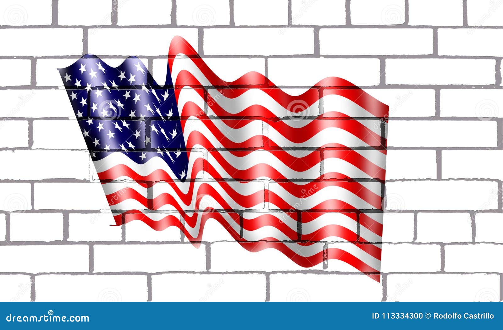 bandera americana en pared de labrillos