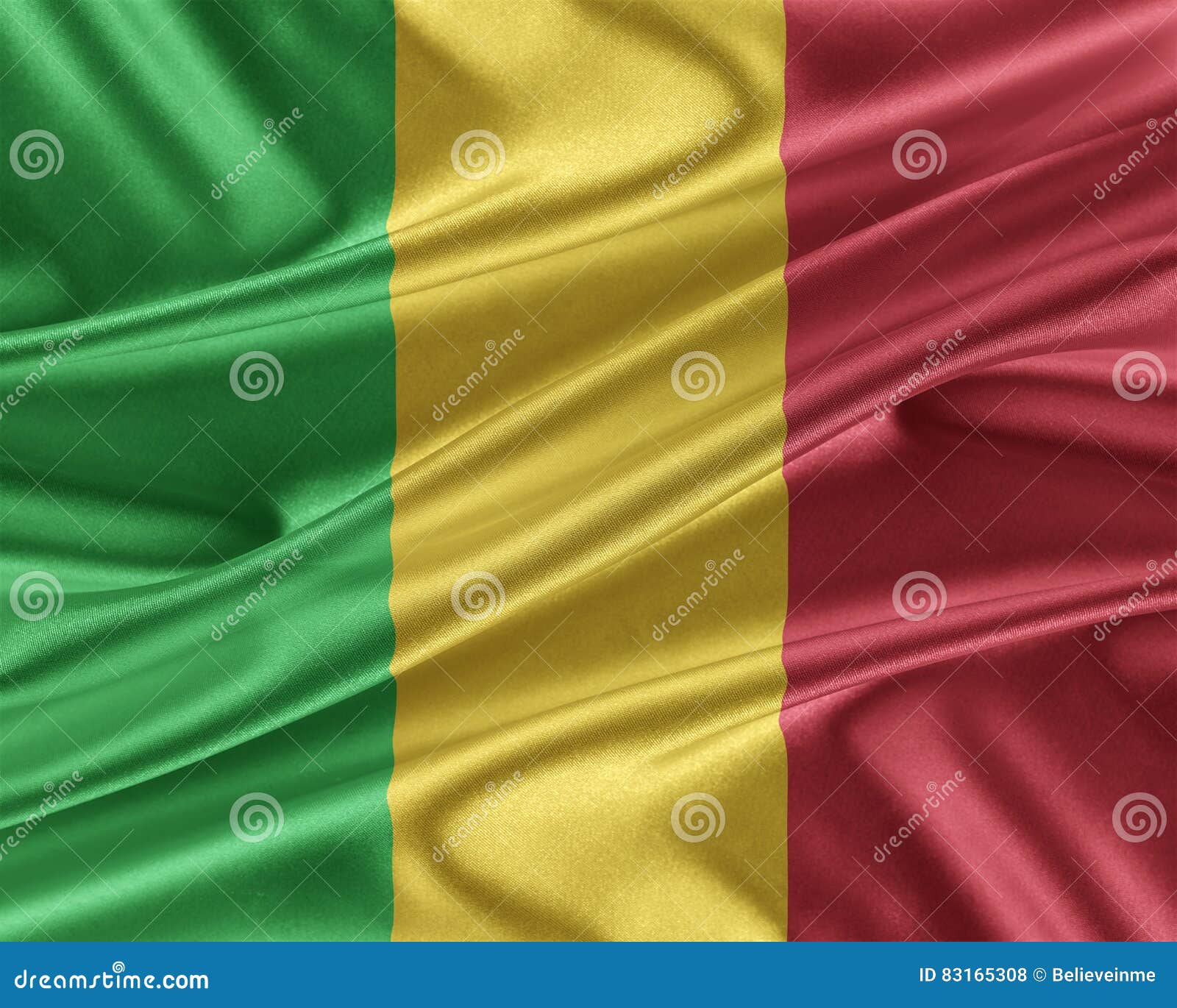 Bandera de Malí con una textura de seda brillante. Mali Flag Bandera con una textura de seda brillante hermosa ilustración 3D