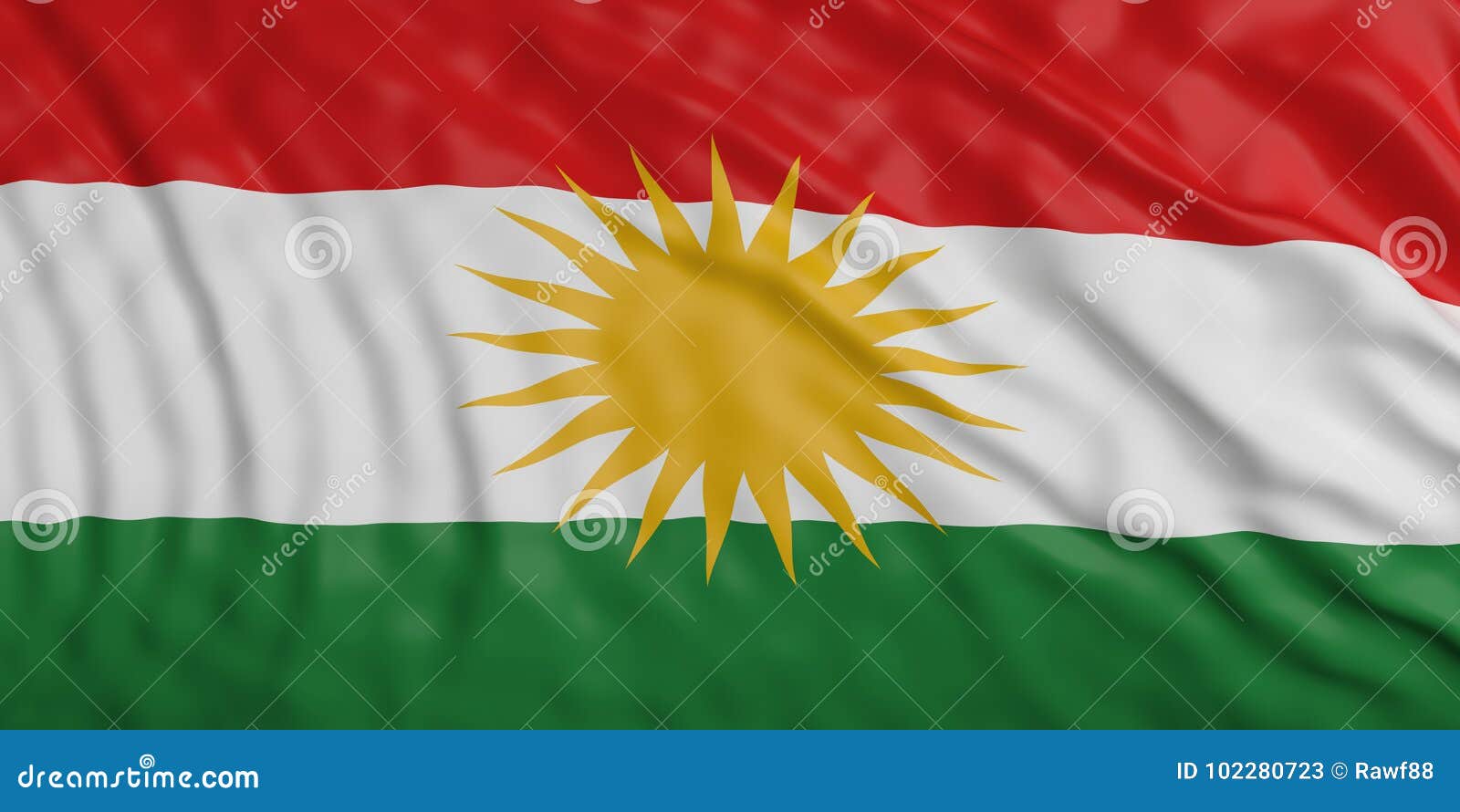 Rudyard Kipling Contracción ángulo Bandera Del Kurdistan Con Su Sol Amarillo Brillante Ilustración 3D Stock de  ilustración - Ilustración de plano, original: 102280723