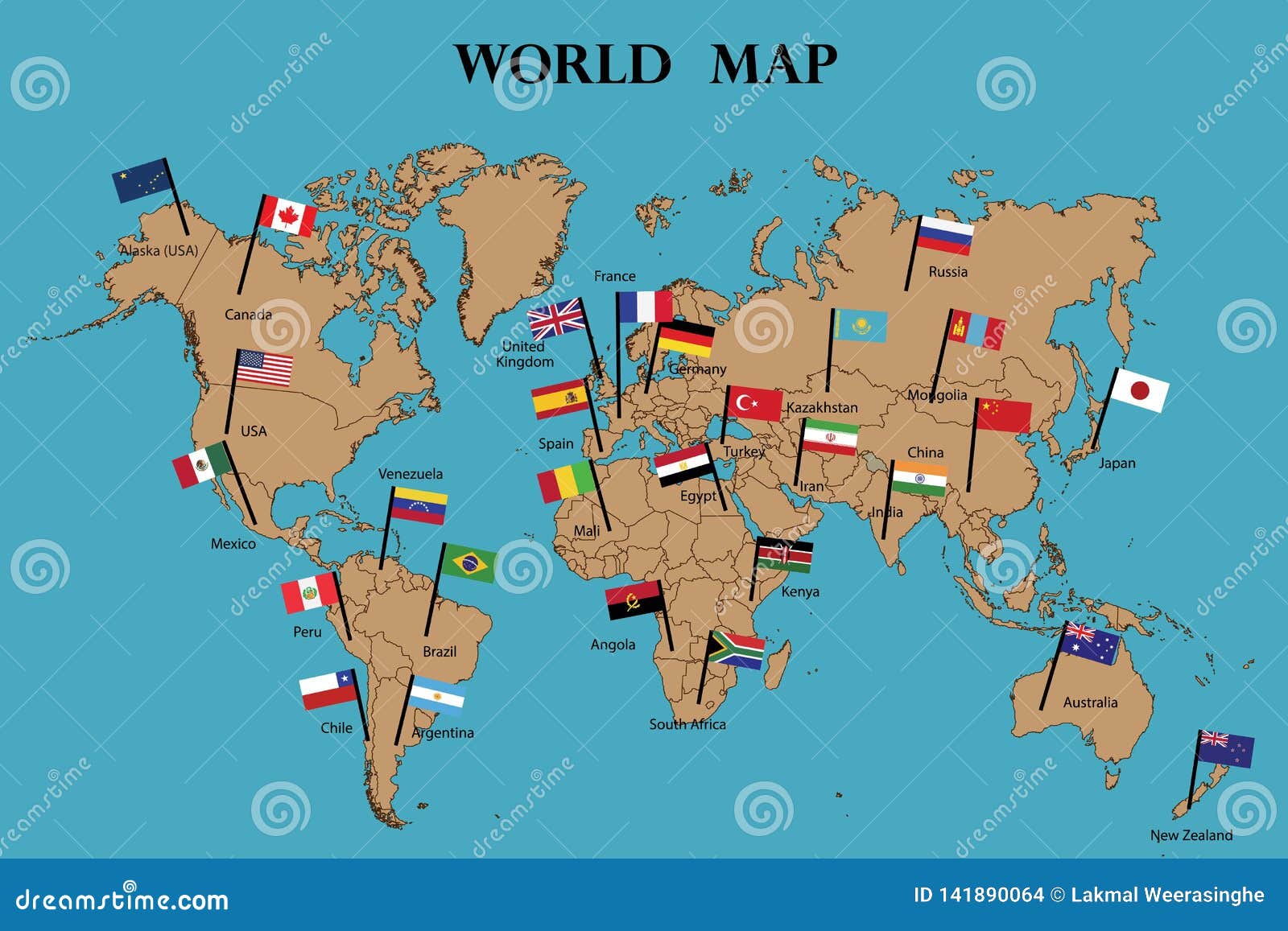 Bandera Del Mapa Del Mundo Y Del Mundo Ilustración del Vector - Ilustración  de marcado, internacional: 141890064