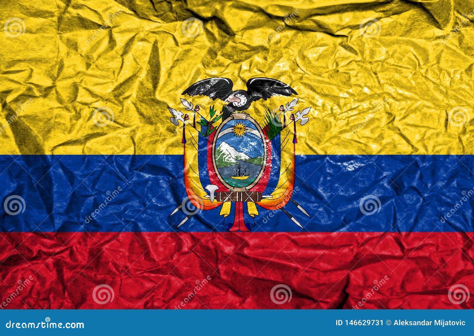 Bandera Del Vintage De Ecuador En Viejo Fondo De Papel Arrugado