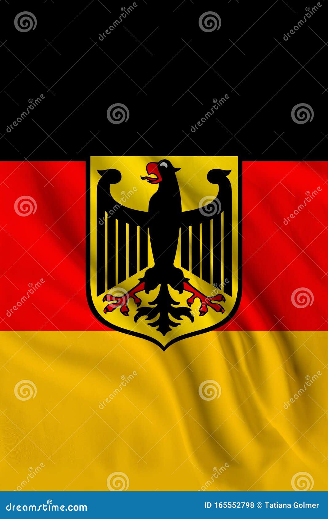 Bandera Nacional De Color Vertical Del Estado Moderno De Alemania Sobre Un  Bello Tejido De Seda Con águila En El Escudo De Armas, Foto de archivo -  Imagen de noticias, divisa: 165552798