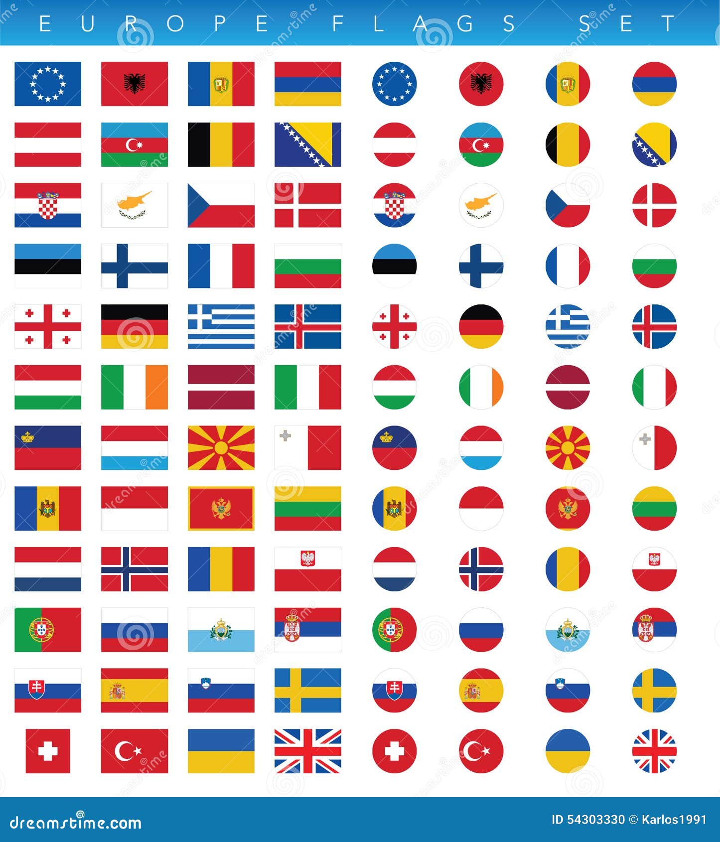Banderas de Europa fijadas ilustración del vector. Ilustración de  ilustrador - 54303330