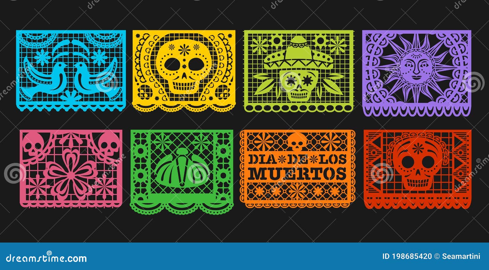 Banderas De Papel, Papel Picado Del Día Mexicano De Los Muertos Ilustración  del Vector - Ilustración de maravilla, fiesta: 198685420