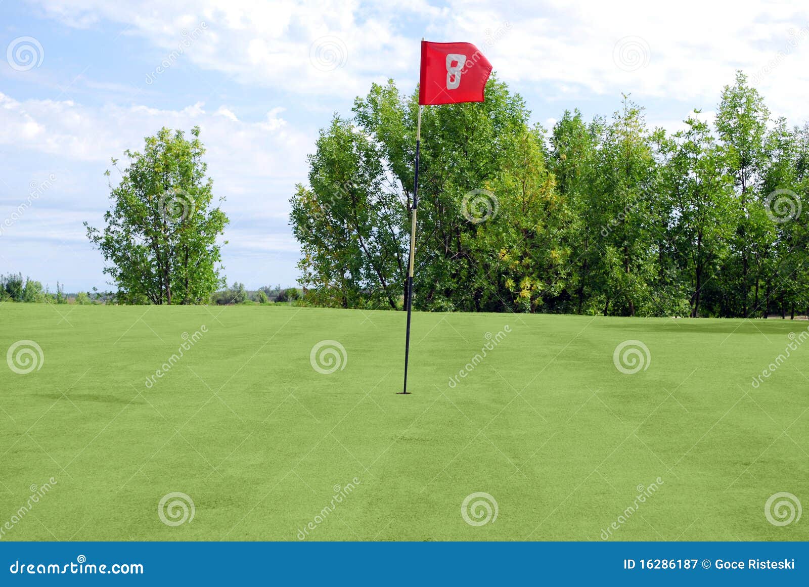 Campo di golf con la bandiera rossa di golf