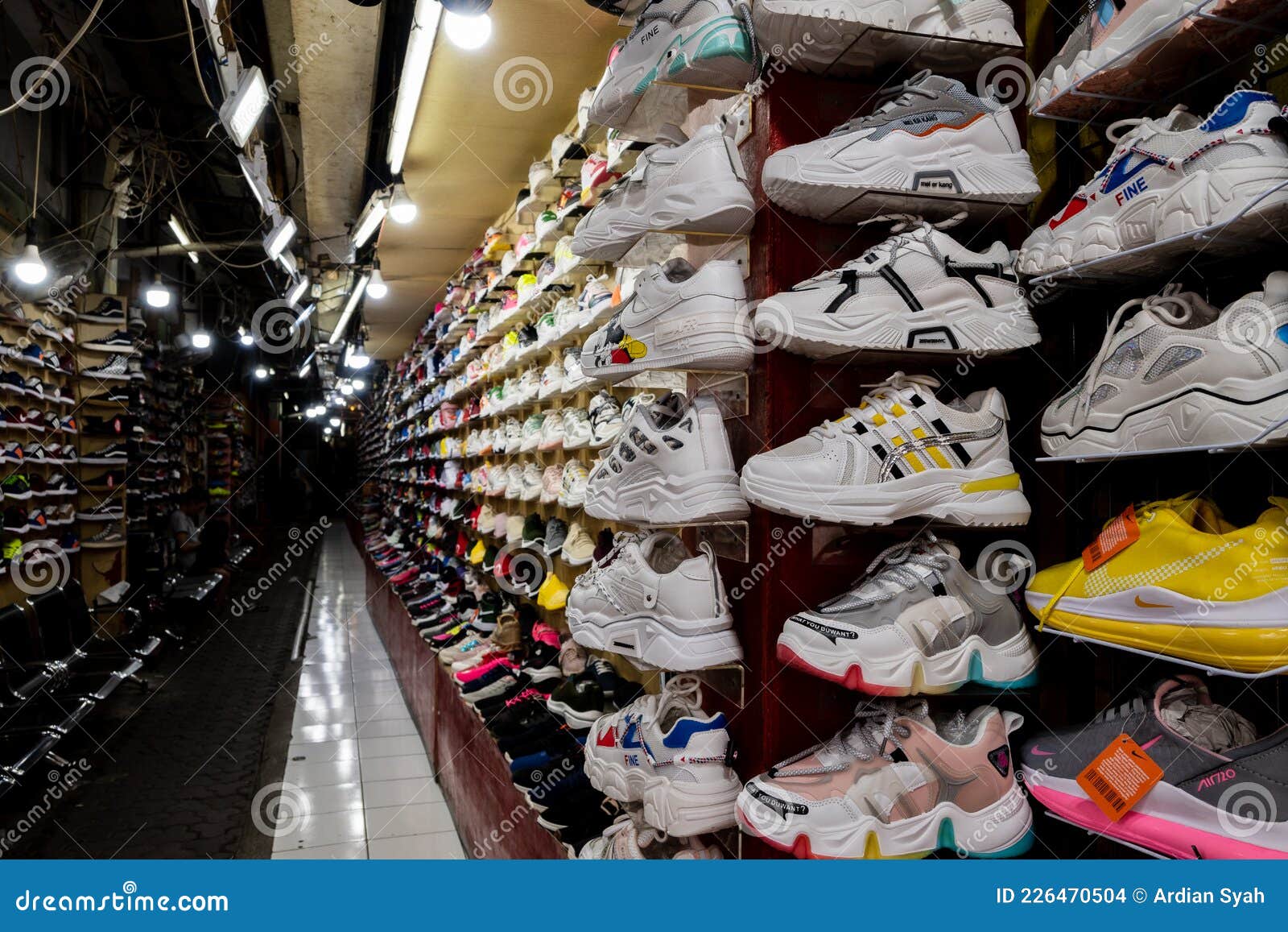 A Row of Sneakers at the Flea Market, in the Alun Alun Area, Bandung ...