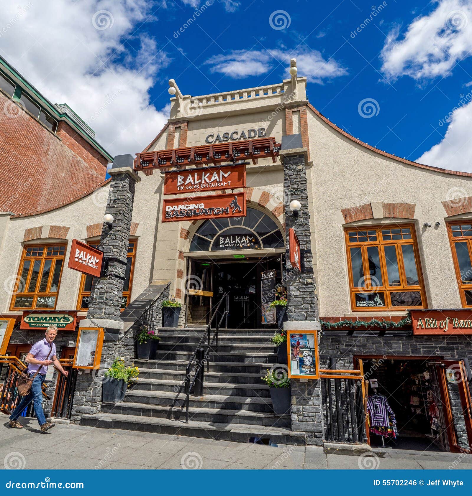 Banff Avenue shops editorial photo. Image of flowers 55702246