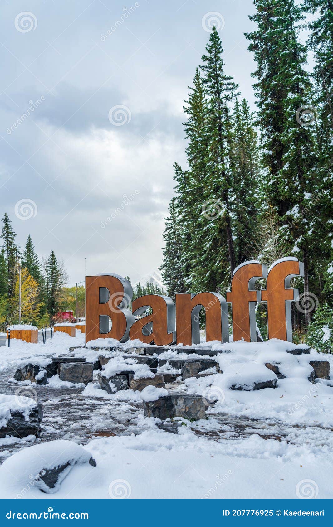 Banff Town Sign In Snowy Winter Banff National Park Editorial Image