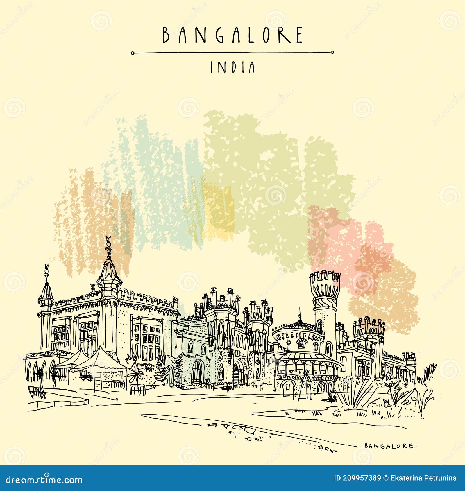 Sketch illustration of Bangalore Palace, Bangalore, India in vector Stock  Vector | Adobe Stock