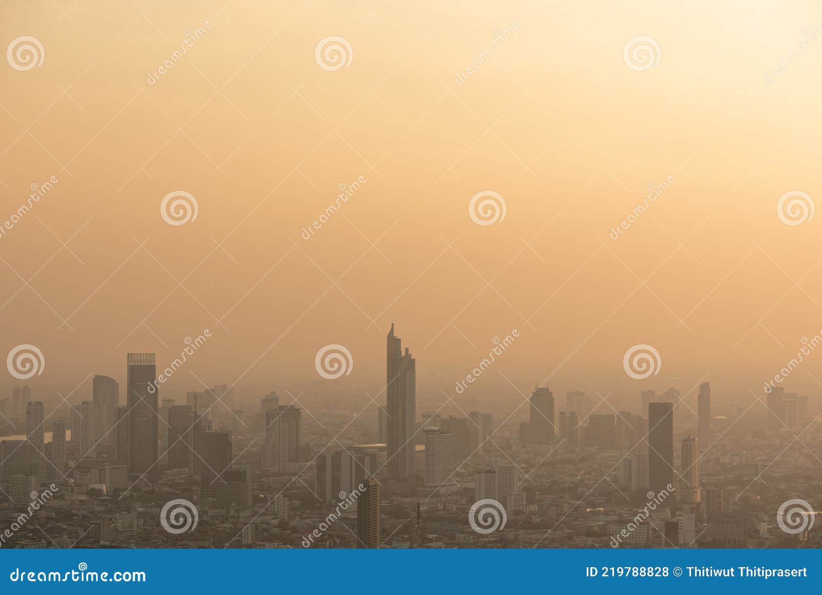 bangkok city skyline at melacholic lonely misty sunset view from baiyok ii tower