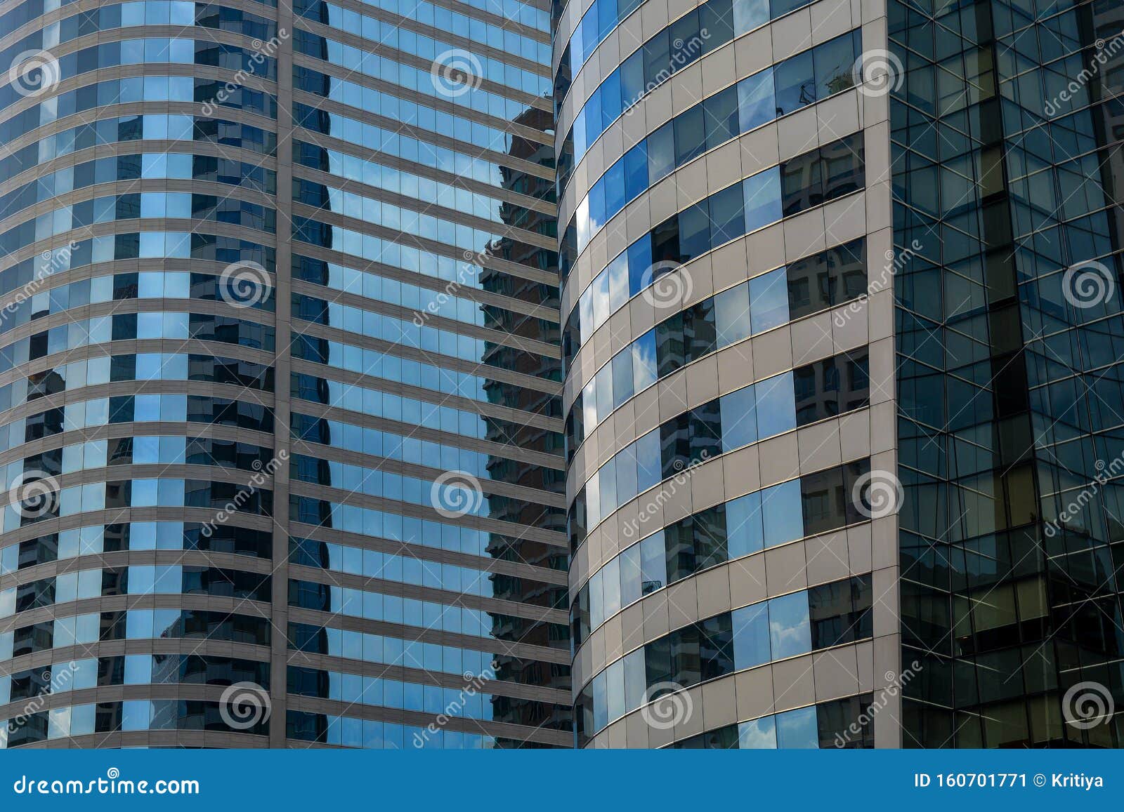 bangkok`s business landmark cityscape with blue sky, corporate building in bangkok city