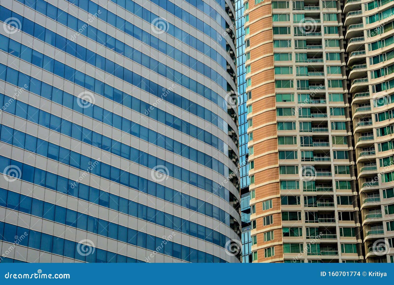 bangkok`s business landmark cityscape with blue sky, corporate building in bangkok city