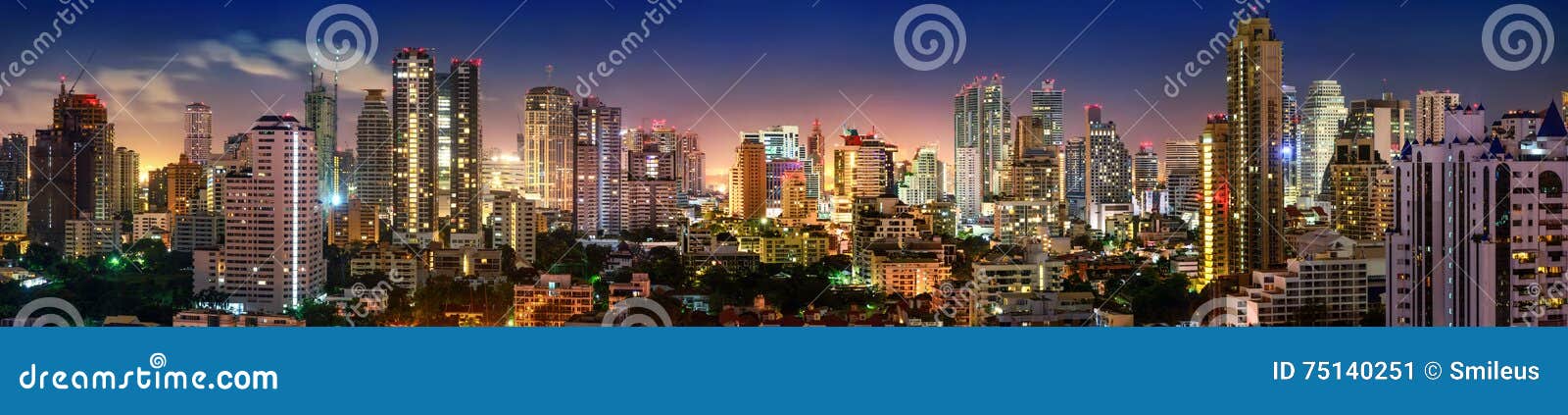 bangkok skyline night panorama