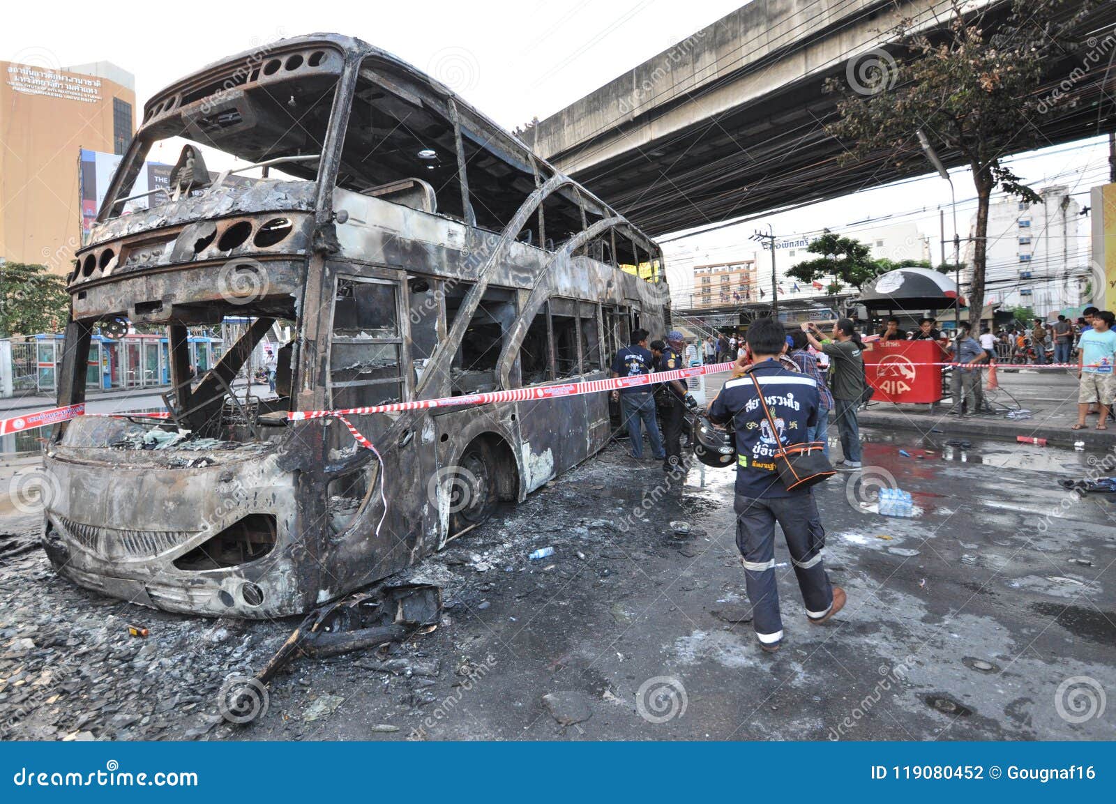 Bangkok/Thailand 12 01 2013 a Bus Got Set on Fire on Ramkhamhaeng
