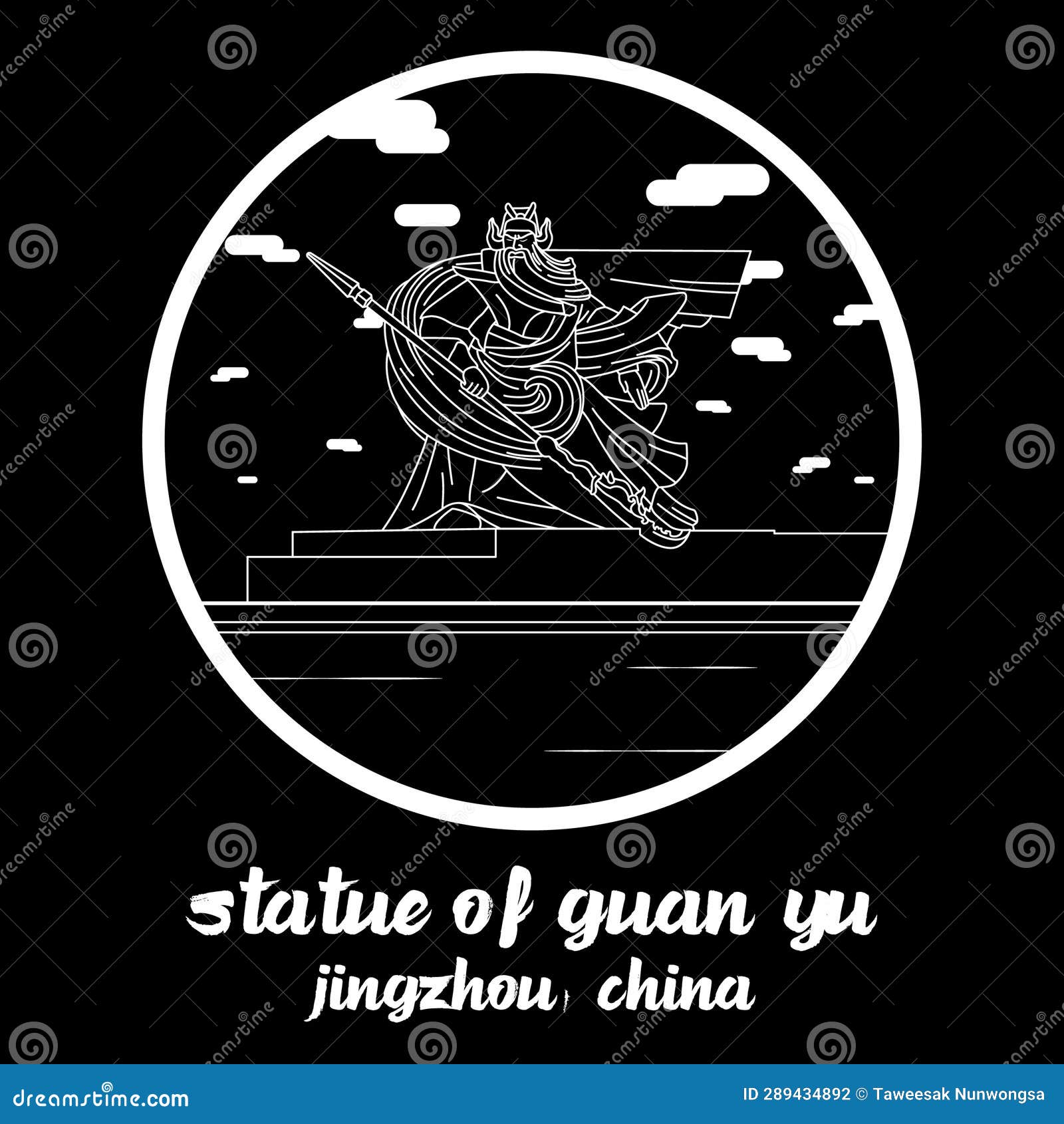 bangkok thailand, 2022 feb 22, circle icon line statue of guan yu.  