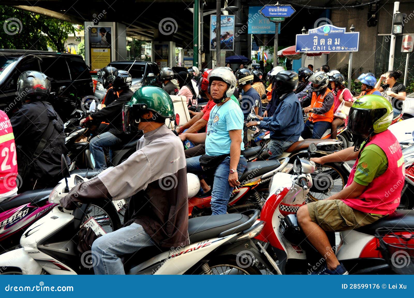 Bangkok, Thailand Helmeted Motorcyclists Editorial Photo Image of