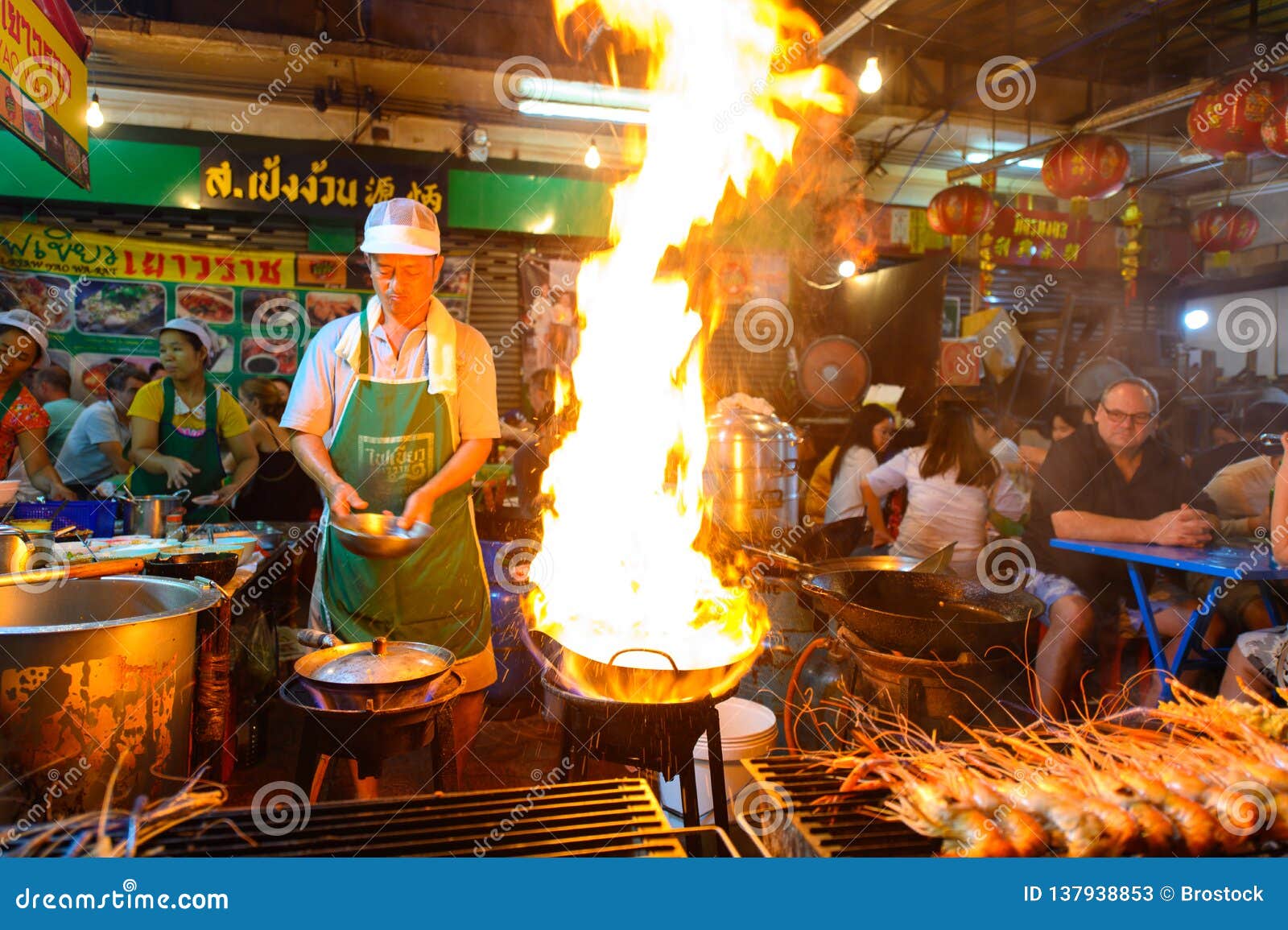 Bangkok, Thailand - January 26, 2019 : Street Food Chef Cooking with