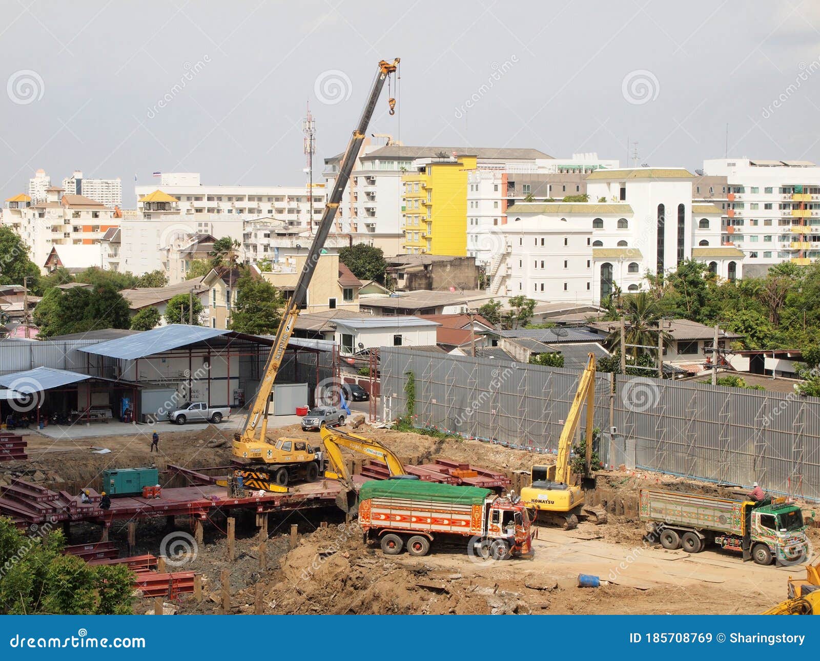 Construction Workers Working at the Construction Site in Bangkok