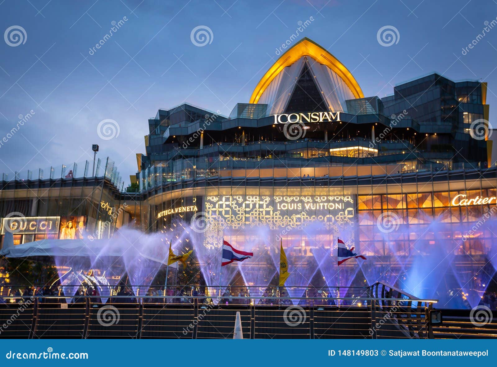 Interieur of Icon Siam mall, shopping mall , fountain, Bangkok