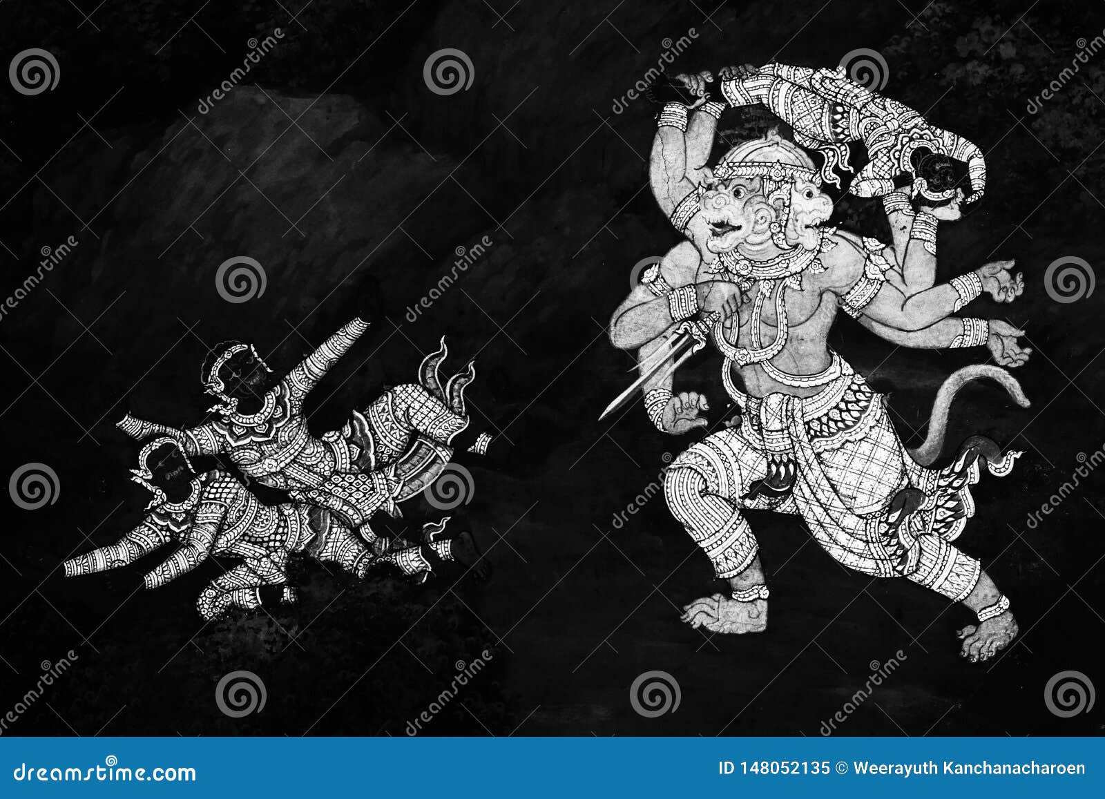 The Ramakian Ramayana Mural Paintings Are Black And White
