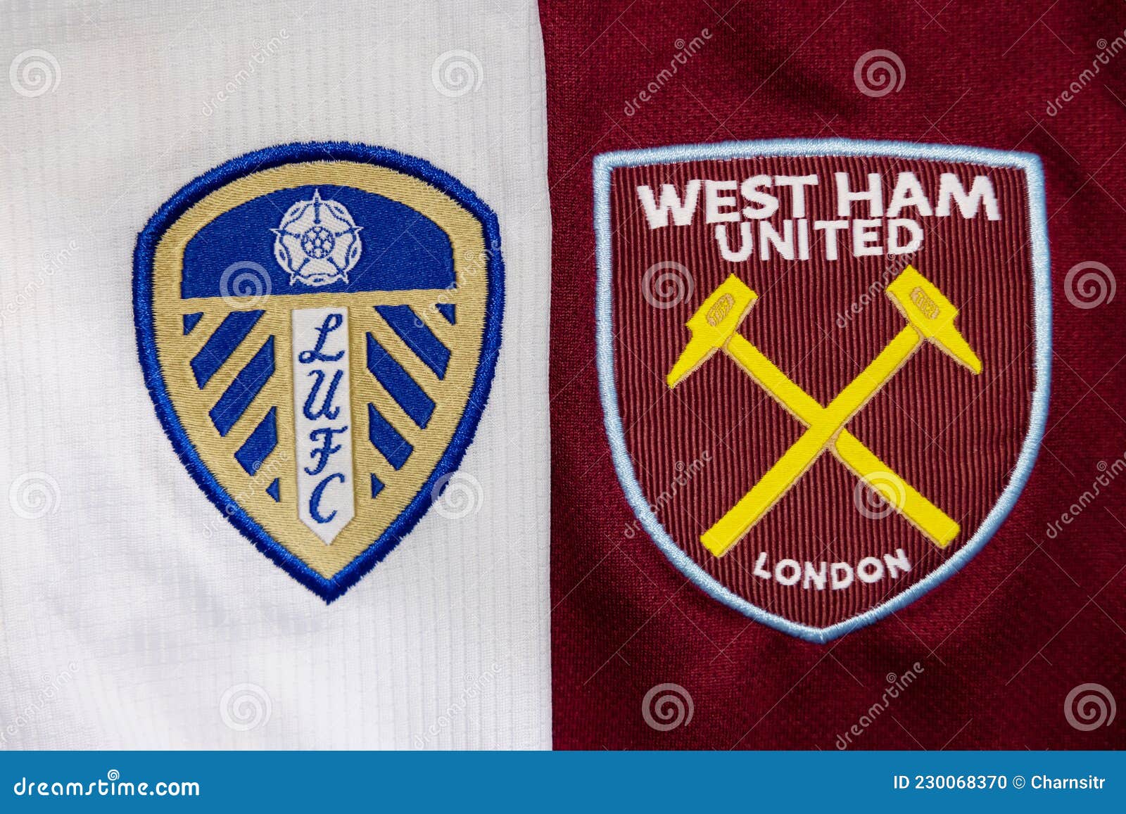 Leeds United Against West Ham United Crest on Football Jersey for EPL Editorial Image