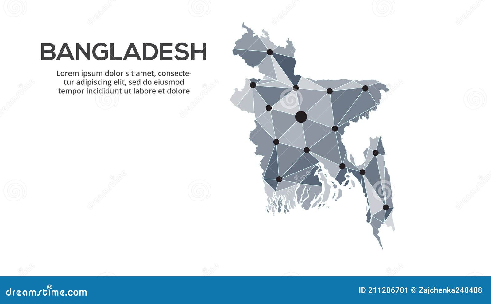 Bangladesh Communication Network Map. Vector Image of a Low Poly Global Map with City Lights