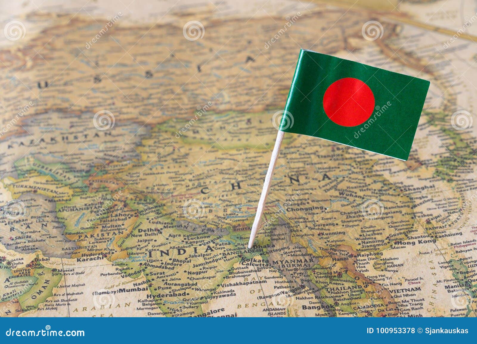 bangladesh flag on a map