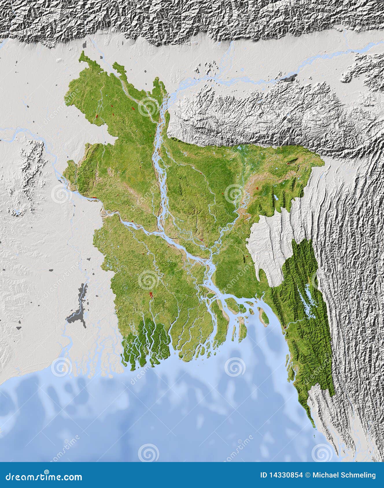 Bangladesh, Shaded Relief Map Stock Images - Image: 14330854