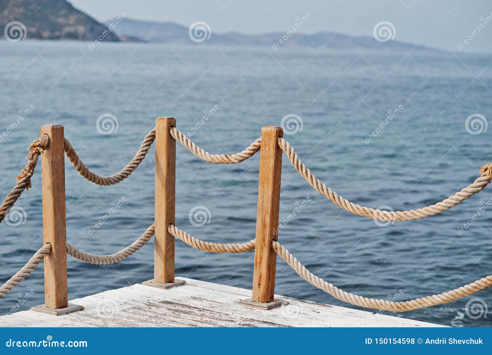 Banister Railing on Marine Rope and Wood Turkey Mediterranean Sea