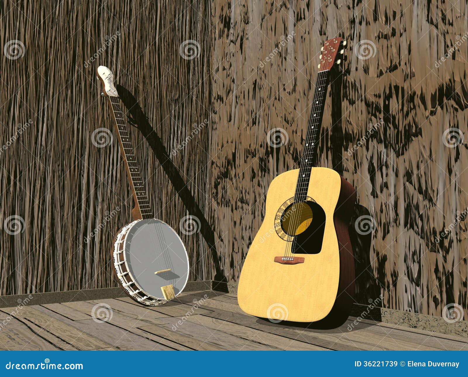 Banjo and Guitar 3D Render Stock Illustration Illustration of