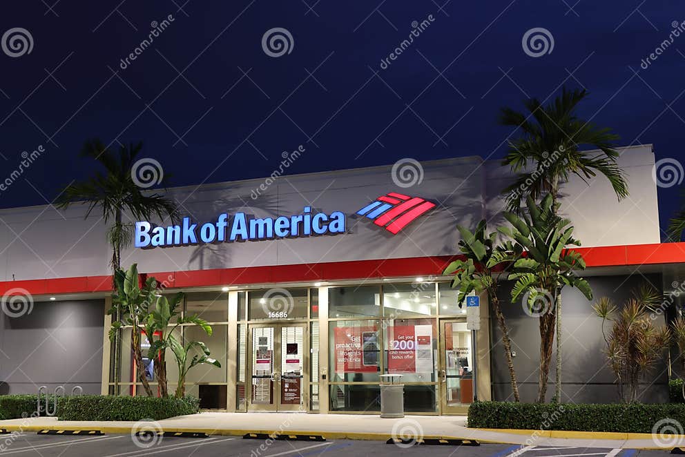 Bank of America Branch Early in the Morning. Editorial Photography