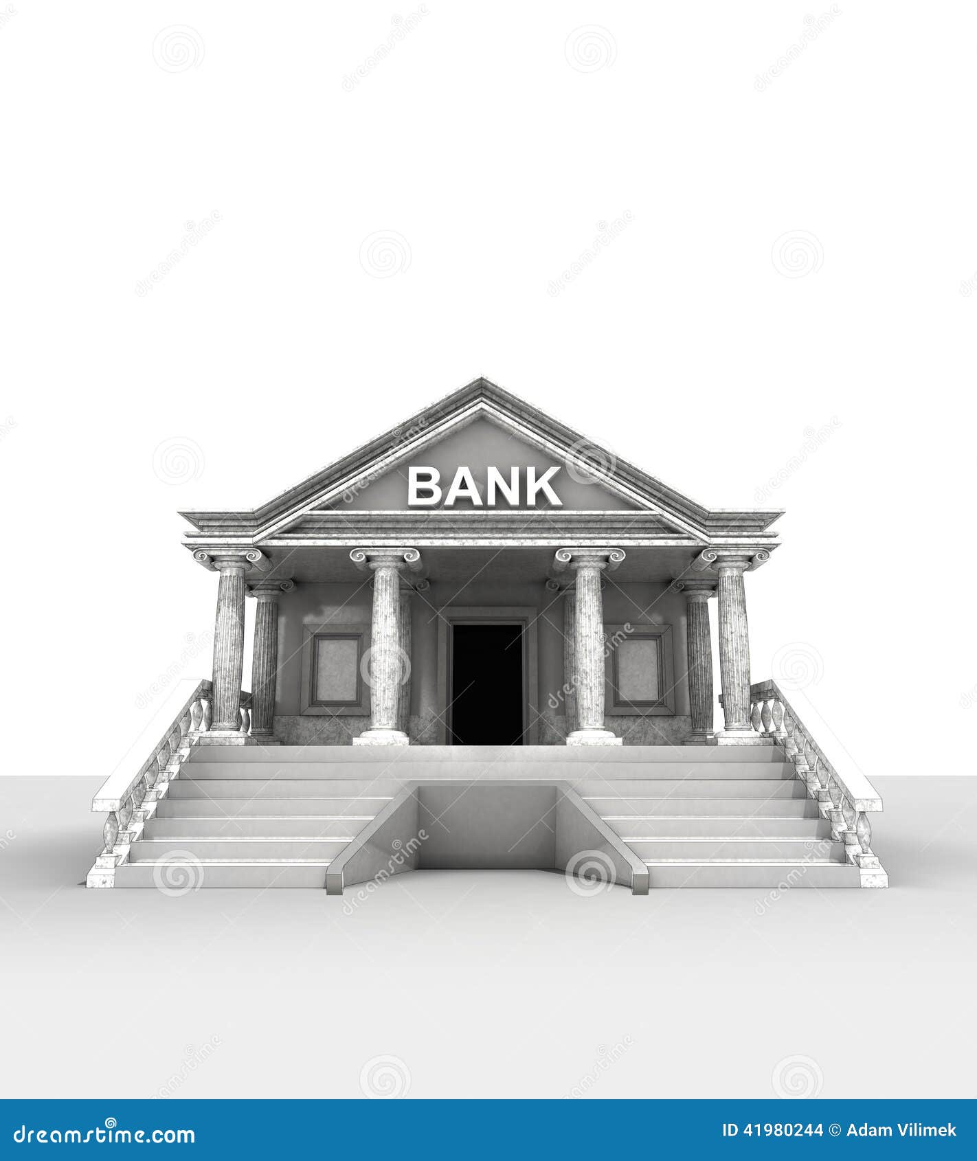 Bank Building on White in Classic Style Render Stock Illustration