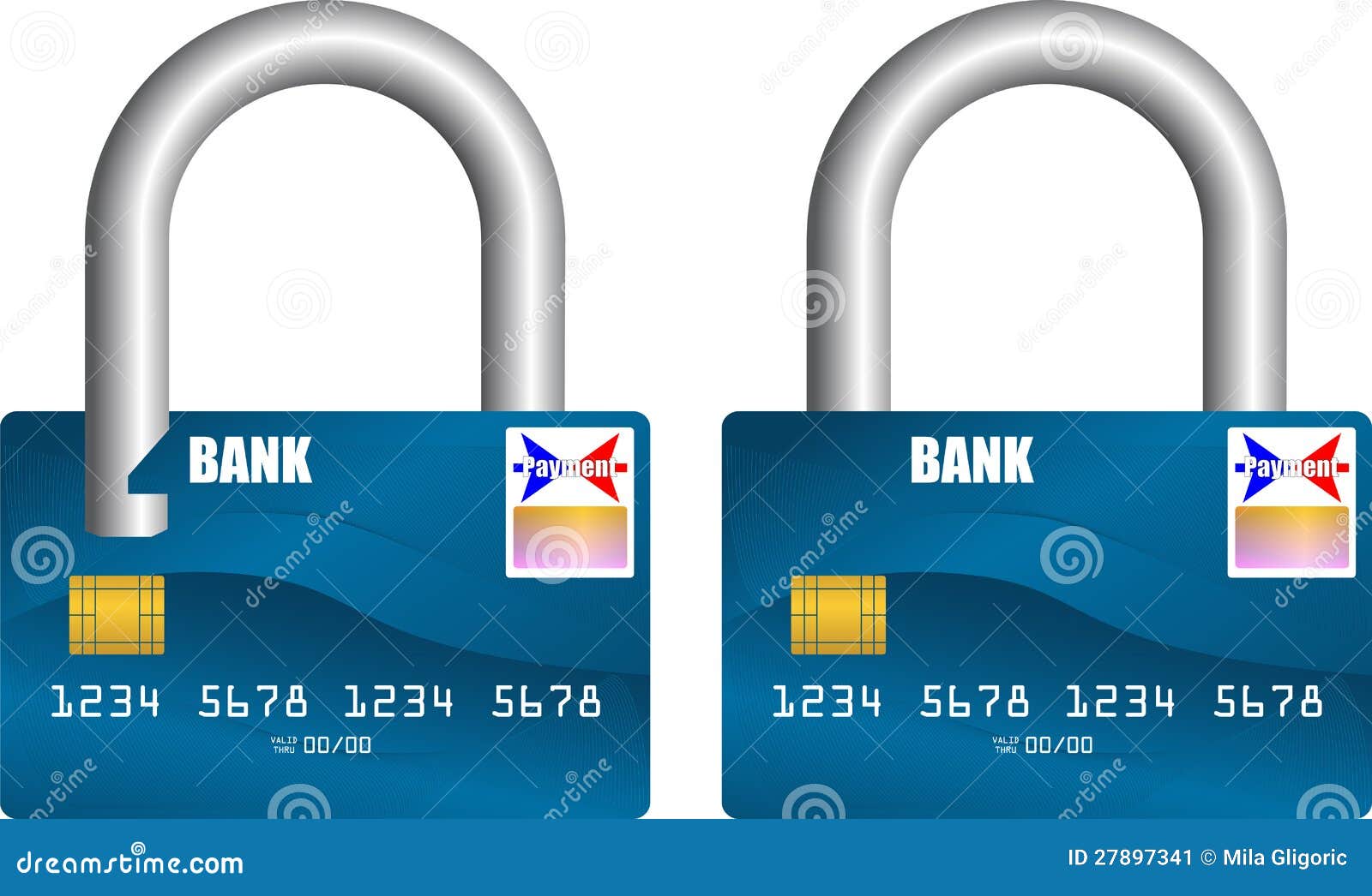 Bank Card Unlocked and Locked Stock Vector Illustration of currency