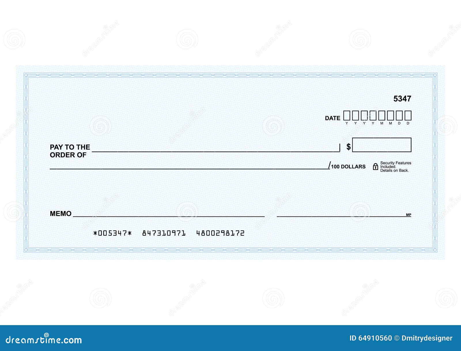 Bank check stock vector. Illustration of background, vector - 25 With Regard To Large Blank Cheque Template